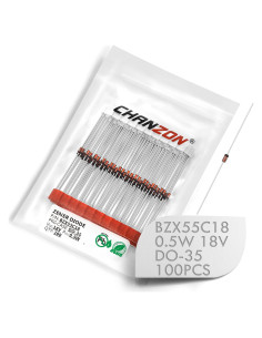 Paquete de 100 Diodos Zener Chanzon BZX55C18 0.5W 18V DO-35