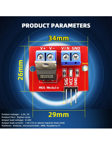 Módulo Controlador MOSFET IRF520 20 Piezas 33x24mm 5A