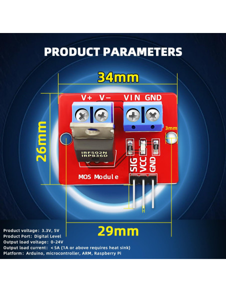 Módulo Controlador MOSFET IRF520 20 Piezas 33x24mm 5A