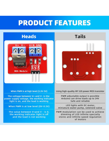 Módulo Controlador MOSFET IRF520 20 Piezas 33x24mm 5A