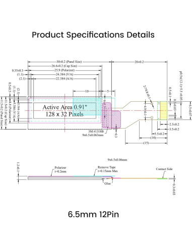 Módulo Pantalla OLED 0.91" Elecsung 128x32 6 Piezas