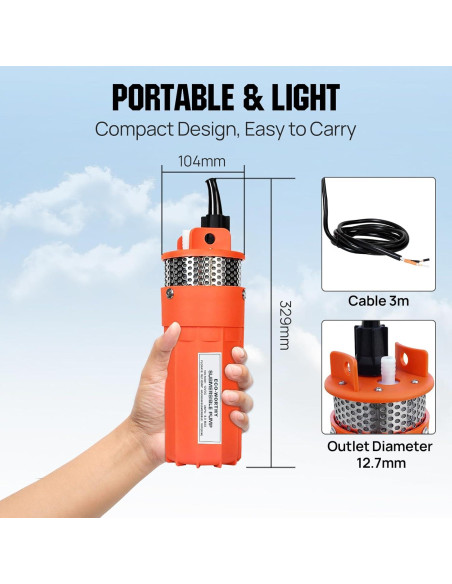 Kit de Bomba de Pozo Solar ECO-WORTHY 100W 12V para Irrigación