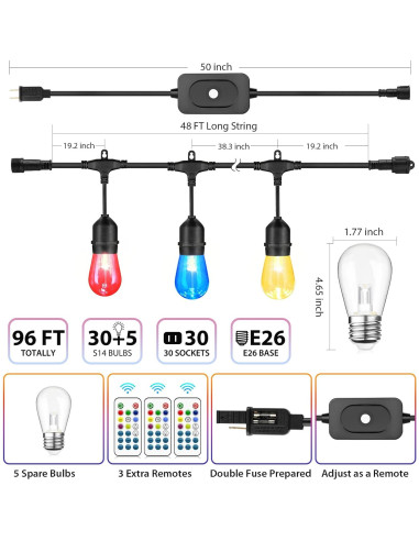 Luces de Cuerda LED Mlambert 29,26m RGB 35 Bombillas Negro