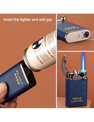 Encendedor de Butano NINSI Retro Azul, Recargable y a Prueba de Viento