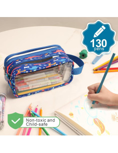 Estuche de Lápices Transparente Bagseri Dinosaurio Azul 21.5x9.5 cm 2