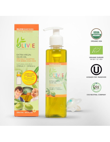Aceite Calmante para Bebés OLIVIE 250ml - Suplemento Omega-3 Orgánico