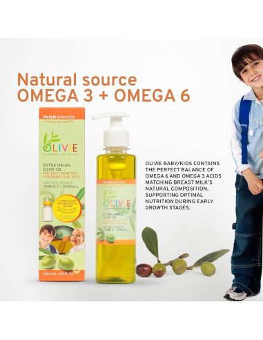 Aceite Calmante para Bebés OLIVIE 250ml - Suplemento Omega-3 Orgánico