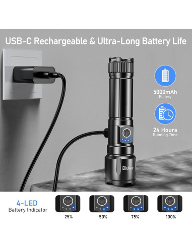 Linterna LED Recargable Blukar K9138 Impermeable 5 Modos