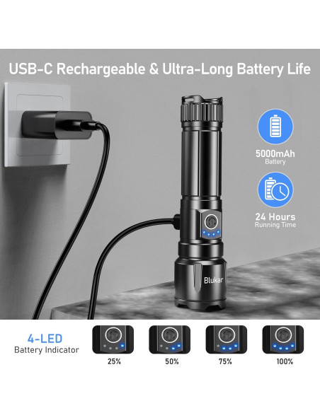 Linterna LED Recargable Blukar K9138 Impermeable 5 Modos