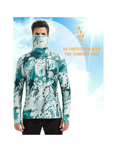 Camisa con Capucha Solar UPF 50+ para Hombre PIQIDIG 3XL Verde