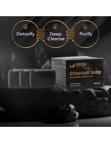 Conjunto de Jabones de Carbón Natural AMVital - 3 Piezas Veganas