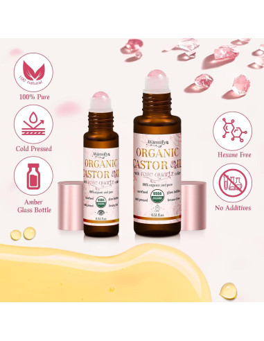 Aceite de Ricino Orgánico Roll On Warmify - Cuarzo Rosa 160g
