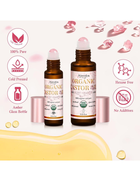 Aceite de Ricino Orgánico Roll On Warmify - Cuarzo Rosa 160g