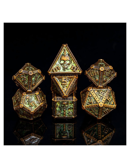 Juego de Dados DND de Metal Rolledomain Calavera Bronce 7 Piezas