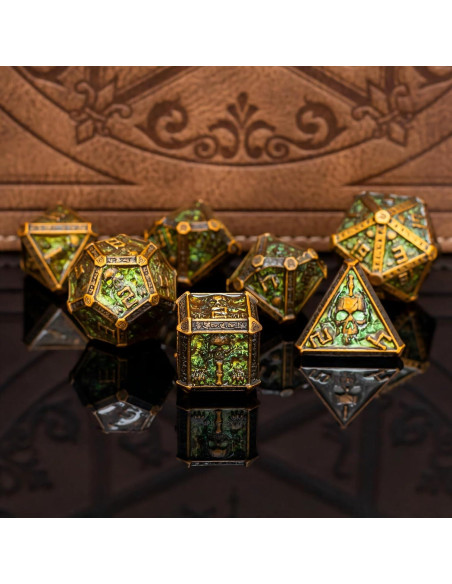 Juego de Dados DND de Metal Rolledomain Calavera Bronce 7 Piezas