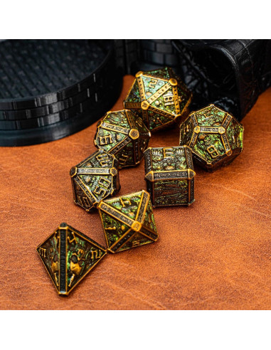 Juego de Dados DND de Metal Rolledomain Calavera Bronce 7 Piezas