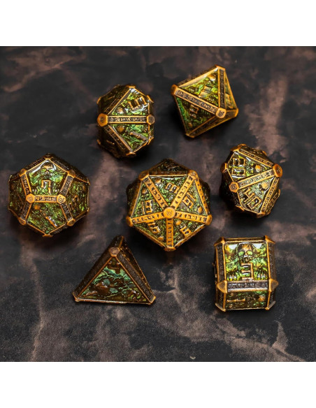 Juego de Dados DND de Metal Rolledomain Calavera Bronce 7 Piezas