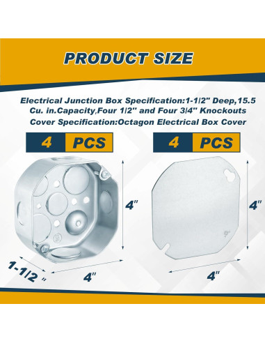 4 Cajas de Conexiones Eléctricas Octagonales Copkim 10.16x10.16 cm
