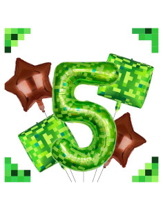 Juego de 5 globos de aluminio n5 píxel verde 104 cm