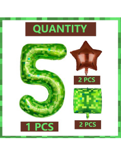 Juego de 5 globos de aluminio n5 píxel verde 104 cm 2