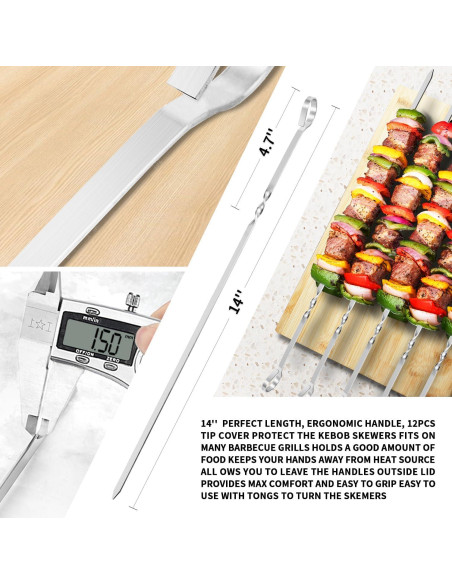 Pinchos de Kabob JY COOKMENT 35.56 cm Acero Inoxidable Set 12