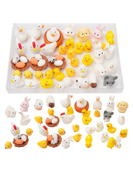 48 Piezas Mini Animales de Resina Damyda - Pollos, Conejos, Ovejas
