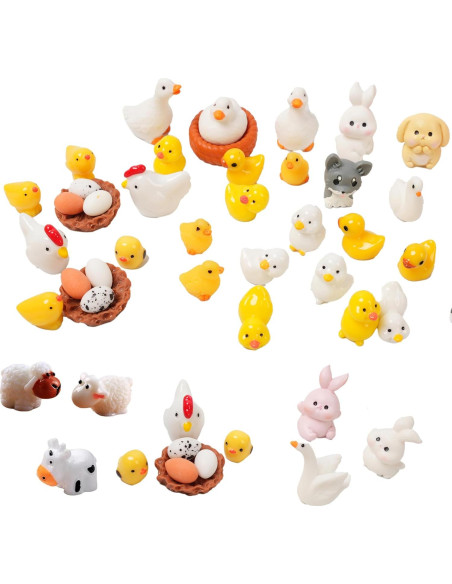 48 Piezas Mini Animales de Resina Damyda - Pollos, Conejos, Ovejas