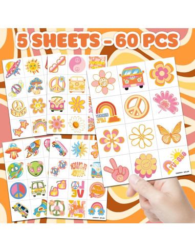 60 Tatuajes Temporales Retro 60s 70s para Niños - 91TATTOOS