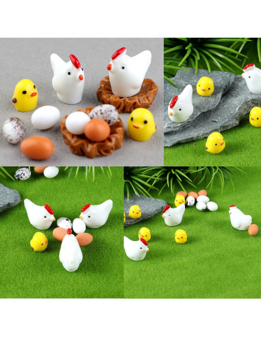 48 Piezas Mini Animales de Resina Damyda - Pollos, Conejos, Ovejas