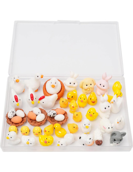 48 Piezas Mini Animales de Resina Damyda - Pollos, Conejos, Ovejas