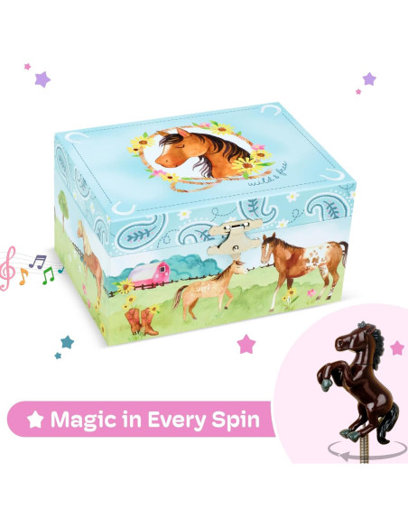 Caja de Joyería Musical Jewelkeeper Caballo Giratorio 15x11cm