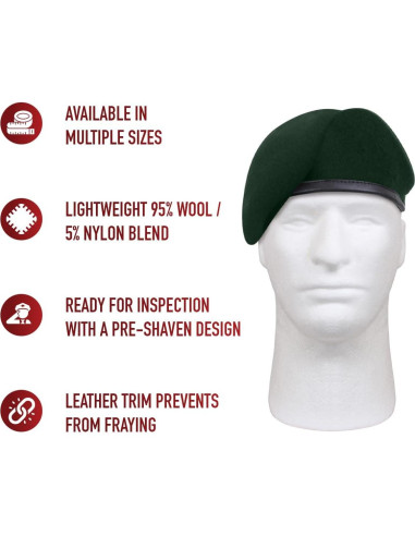 Boina Rothco para Inspección Pre-Afeitada Verde 19.7 cm