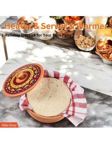 Calentador de Tortillas de Terracota Woobud 8 Pulgadas - Aislamiento Eficaz