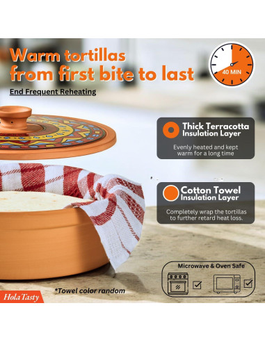 Calentador de Tortillas de Terracota Woobud 8 Pulgadas - Aislamiento Eficaz