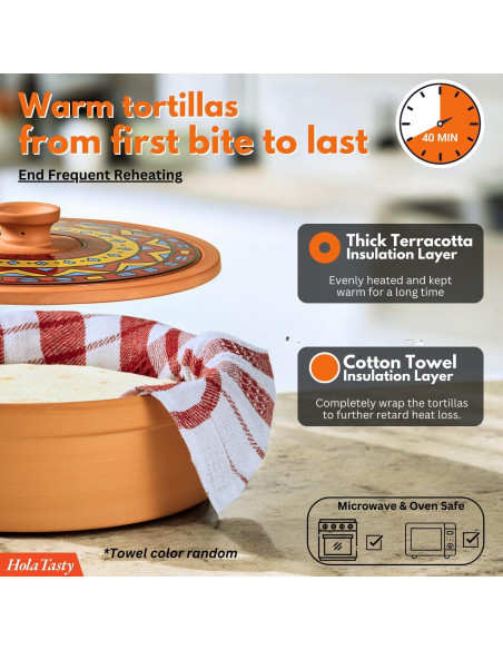Calentador de Tortillas de Terracota Woobud 8 Pulgadas - Aislamiento Eficaz