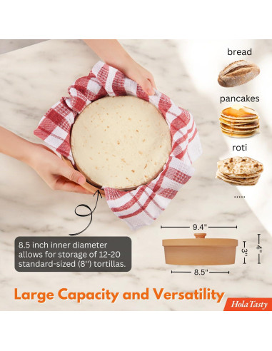Calentador de Tortillas de Terracota Woobud 8 Pulgadas - Aislamiento Eficaz