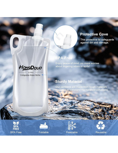 Paquete 2 Botellas de Agua Plegables 1L Hongdouo para Senderismo