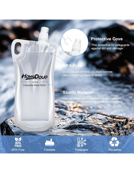 Paquete 2 Botellas de Agua Plegables 1L Hongdouo para Senderismo