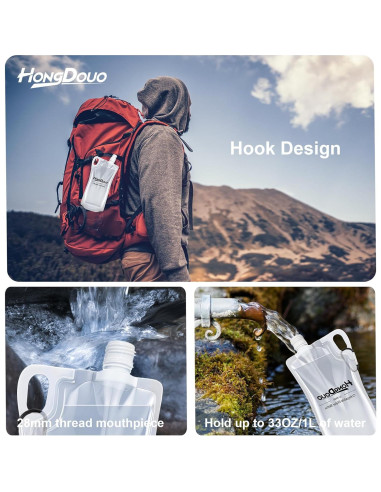 Paquete 2 Botellas de Agua Plegables 1L Hongdouo para Senderismo