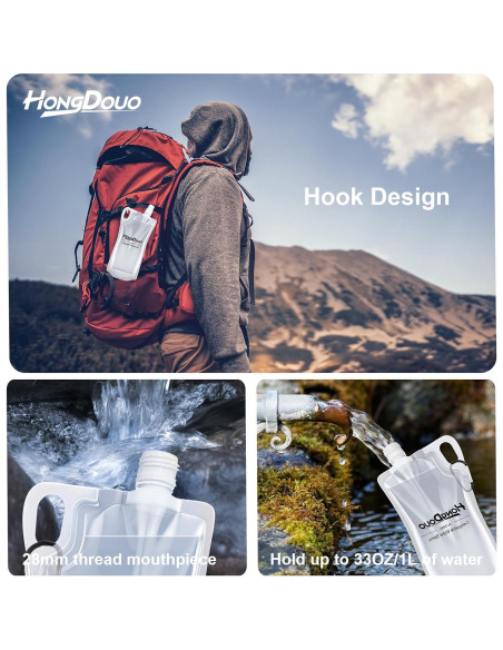 Paquete 2 Botellas de Agua Plegables 1L Hongdouo para Senderismo