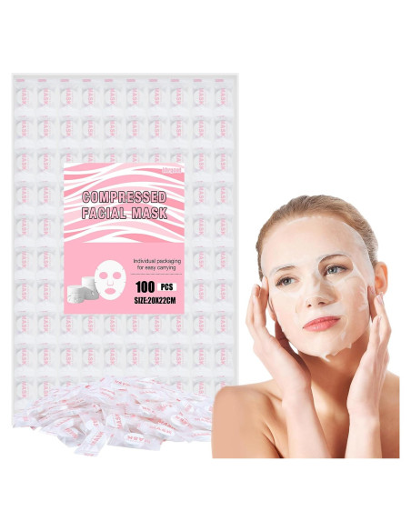 100 Mascarillas Faciales de Algodón Comprimido Khrgovd 20x22cm