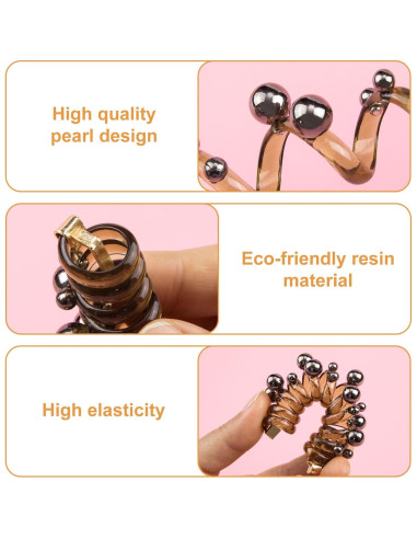 3 Lazos de Pelo Espirales con Perlas SmallCat - Negro, Blanco, Plateado