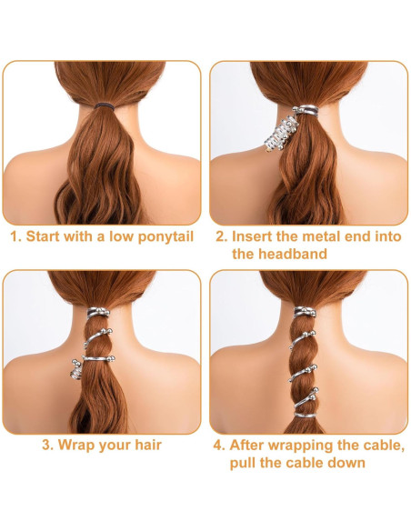 3 Lazos de Pelo Espirales con Perlas SmallCat - Negro, Blanco, Plateado