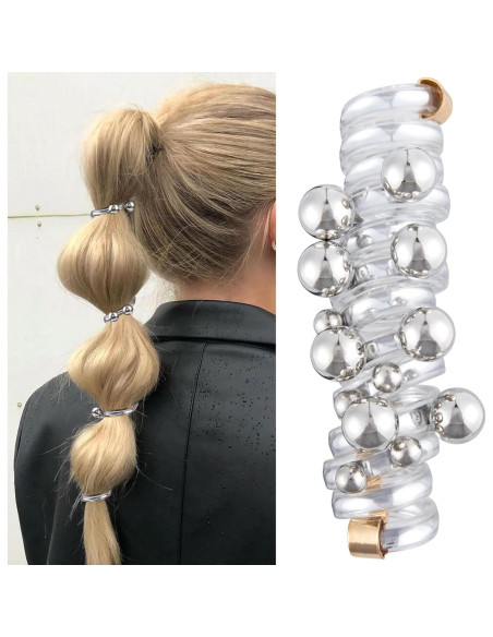 3 Lazos de Pelo Espirales con Perlas SmallCat - Negro, Blanco, Plateado