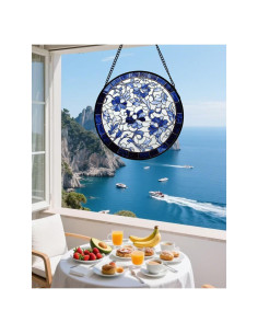 Colgante de Ventana de Vidrio Templado Azul y Blanco 19.8 cm