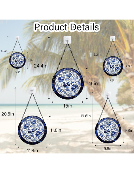 Colgante de Ventana de Vidrio Templado Azul y Blanco 19.8 cm Colgante de Ventana de Vidrio Templado Azul y Blanco 19.8 cm