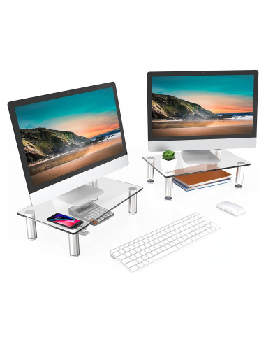 Soporte para Monitor FITUEYES de Vidrio Ajustable - 2 Piezas