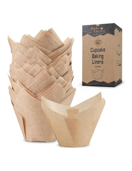 100 Forros de Cupcake Tulipán Jumbo Bake Choice Naturales