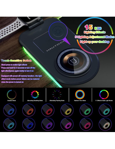 Alfombrilla de Carga Inalámbrica HAUTOCO 15W RGB 90x30cm