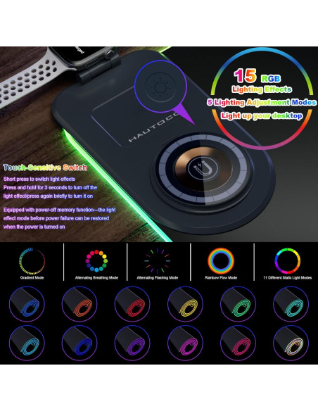 Alfombrilla de Carga Inalámbrica HAUTOCO 15W RGB 90x30cm